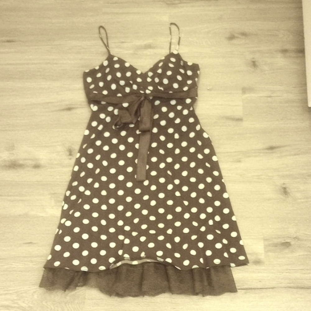 Brown/Baby Blue@ Polka Dot Dress. New Without Tags